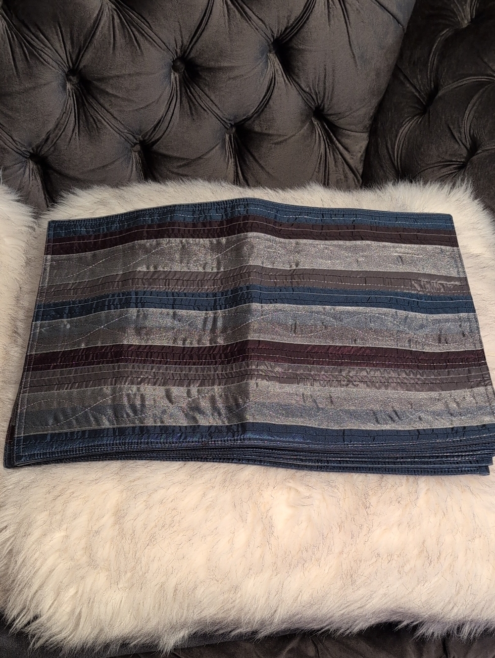8 Striped Metallic Blue Gray Placemats